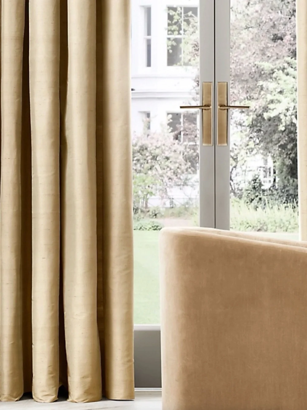 Restoration Hardware Neutral Gold Silk Curtain two Panels excellent condition